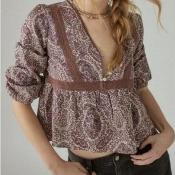 Lucky Brand Purple and Blue Floral Lace Top - Picture 1 of 8